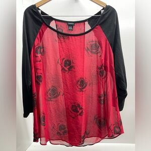 torrid Black & Red Rose Raglan Chiffon Sheer Top
